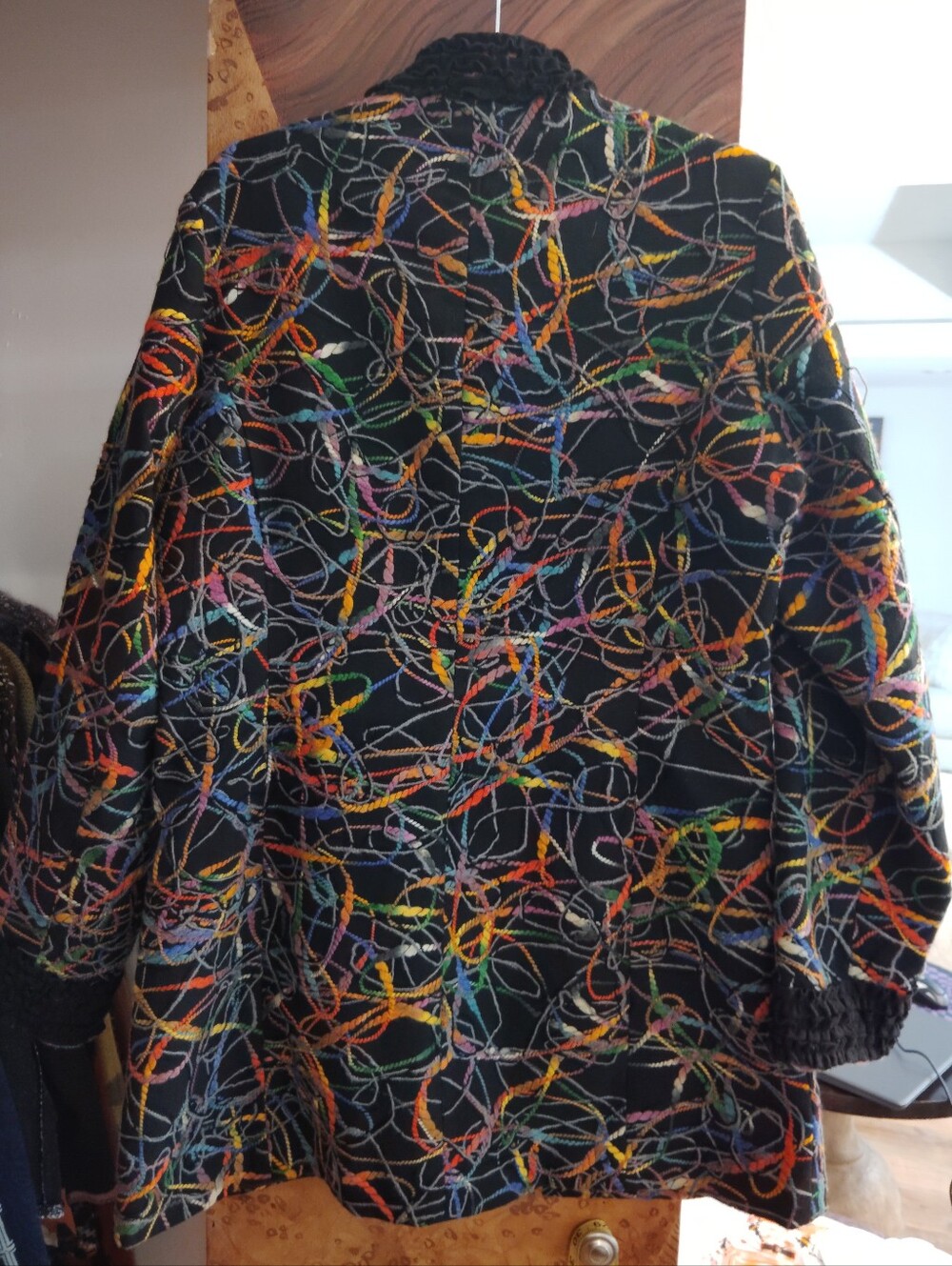 Ethyl Black Multicolor Abstract Quilted Open-Front Mid-Length Jacket XL - Picture 3 of 6